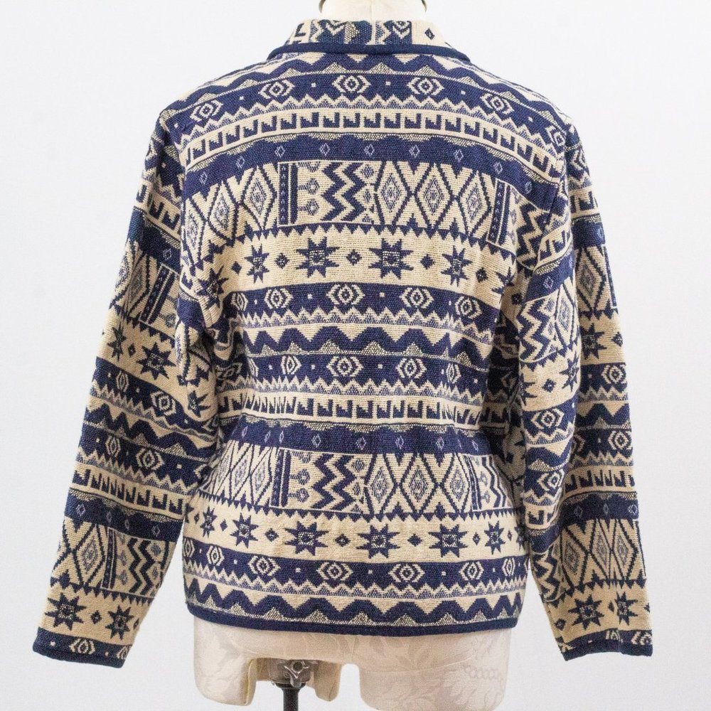 Vintage M Cotton Southwestern Sweater Jacket Blue - Picture 5 of 10